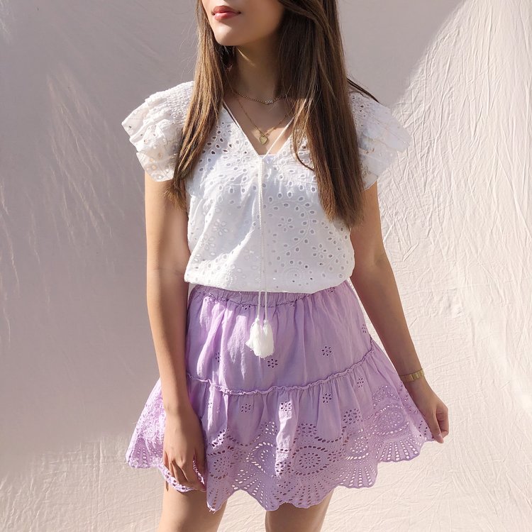 Yuna Embroidered Skirt / Lilac