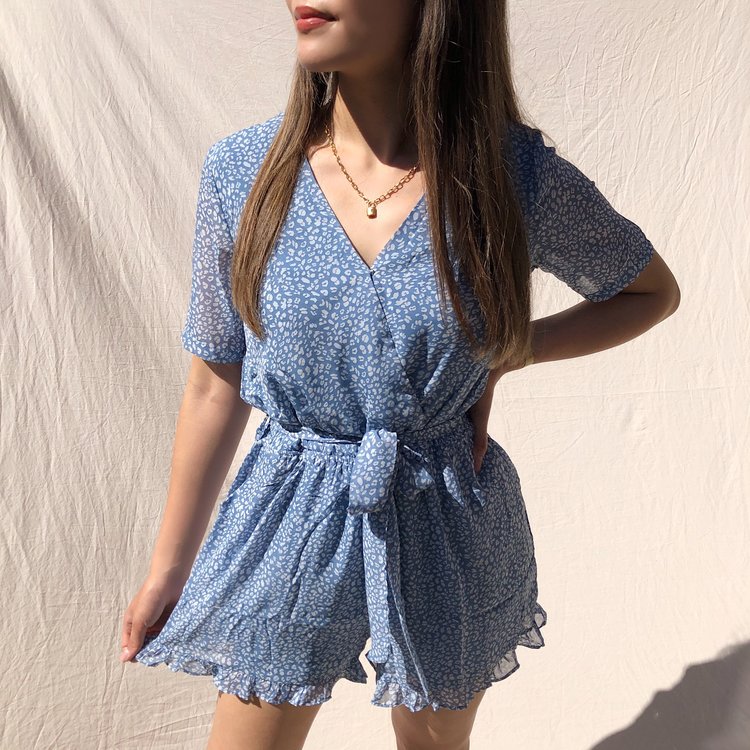 Xari Leopard Playsuit / Blue