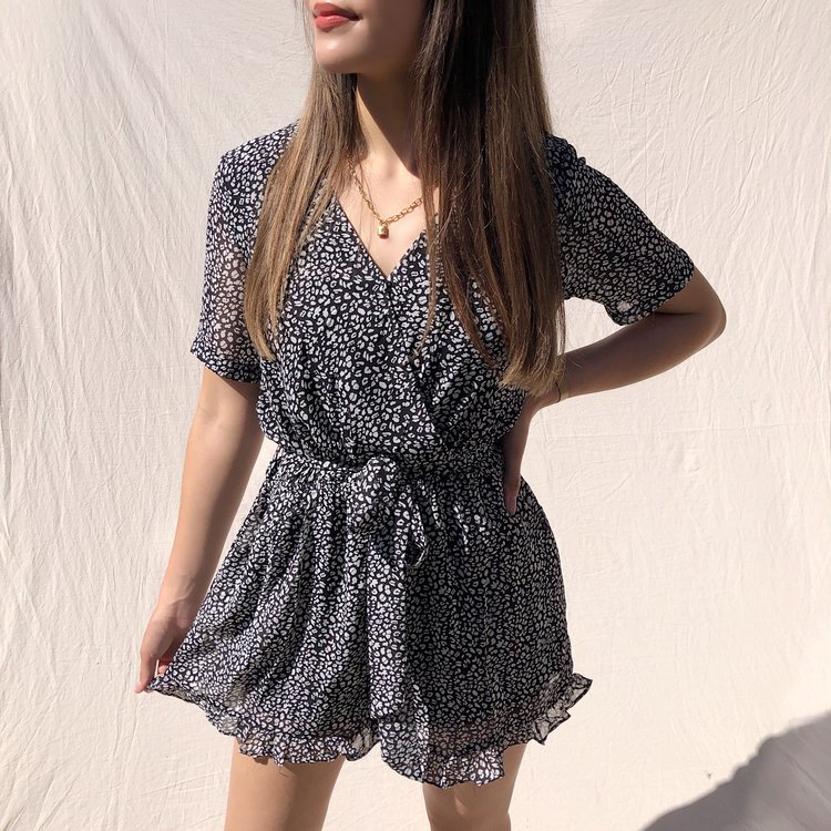 Xari Leopard Playsuit / Black