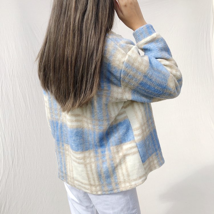 Sasha Checkered Wool Jacket / Light Blue