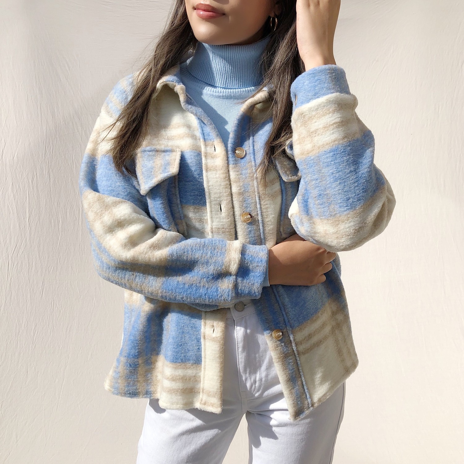 Sasha Checkered Wool Jacket / Light Blue - Hello My Love
