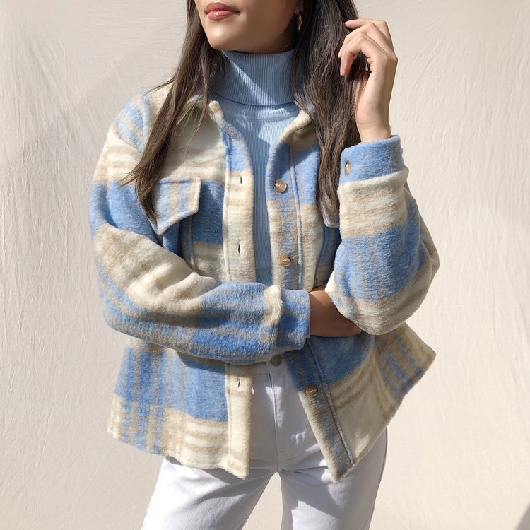 Sasha Checkered Wool Jacket / Light Blue