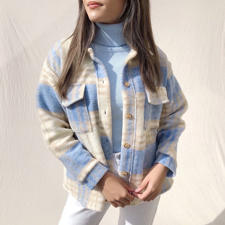 Sasha Checkered Wool Jacket / Light Blue