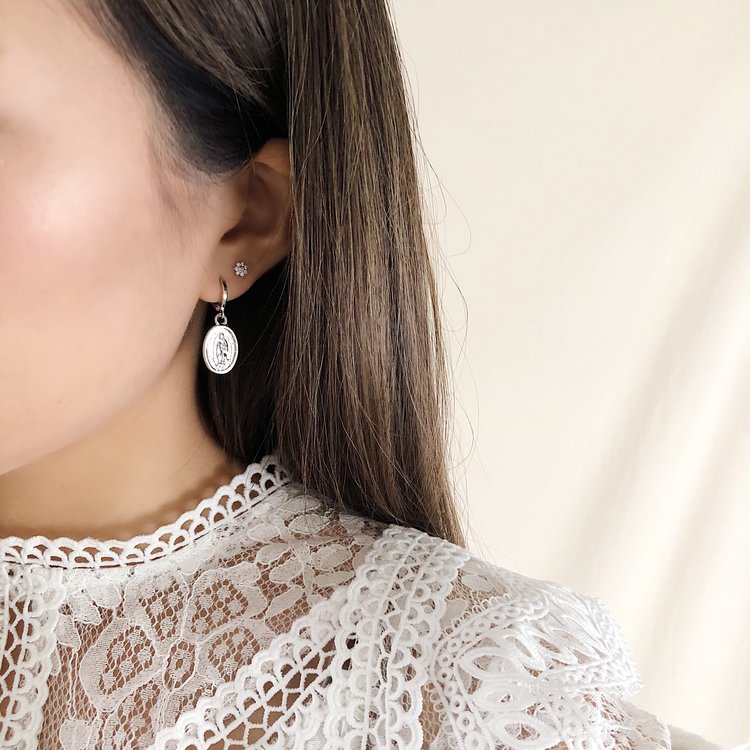 Silver Forever Mary Hoop Earrings