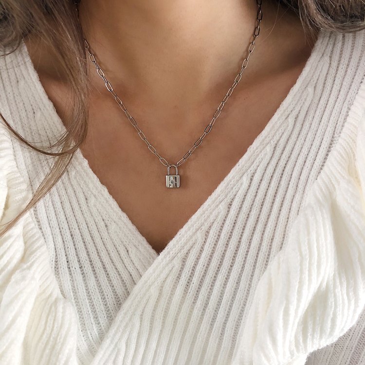Silver Sparkle Lock Necklace