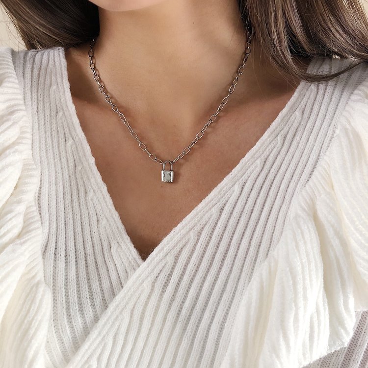 Silver Heart Lock Necklace