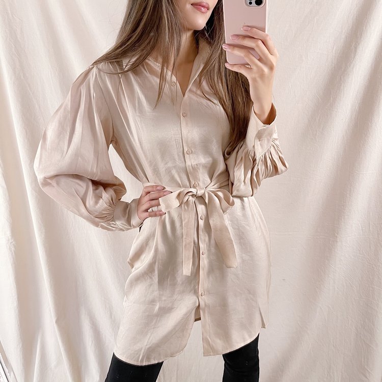 Felicity Shiny Blouse Dress / Champagne Pink