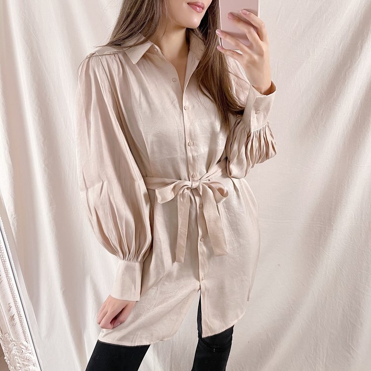 Felicity Shiny Blouse Dress / Champagne Pink