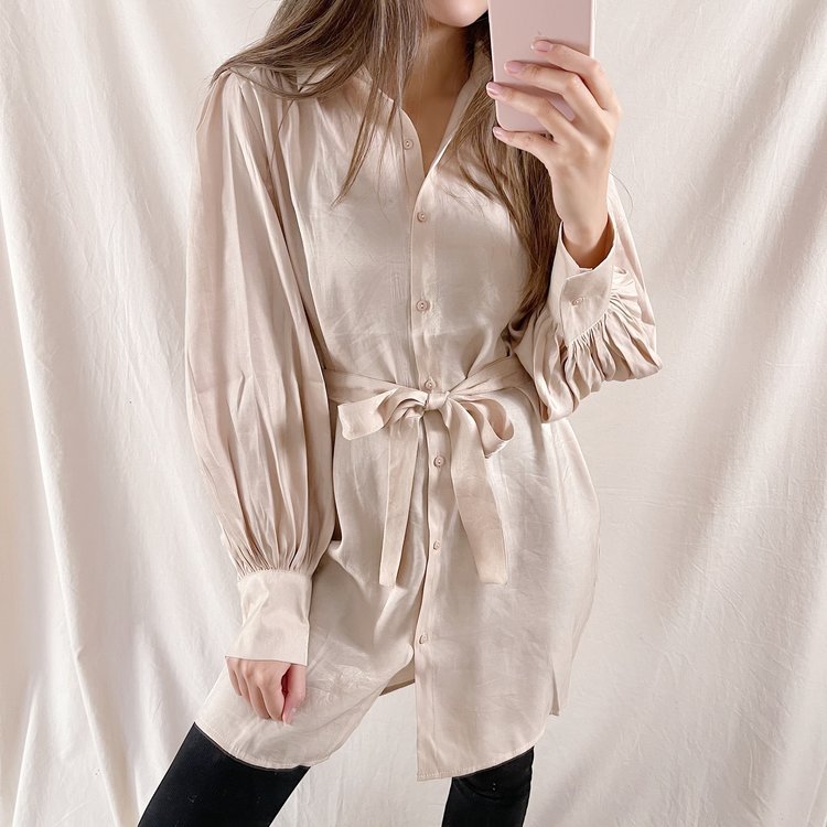 Felicity Shiny Blouse Dress / Champagne Pink