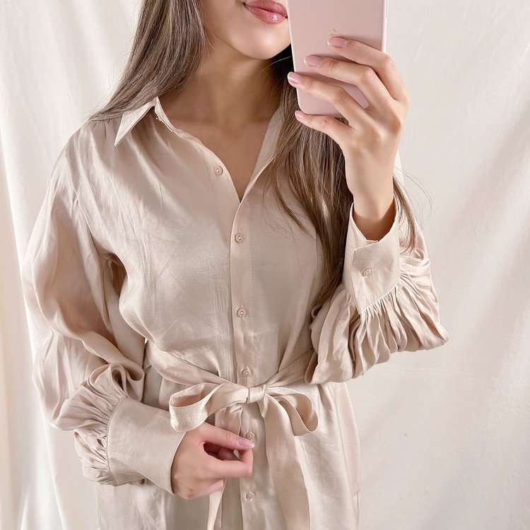 Felicity Shiny Blouse Dress / Champagne Pink