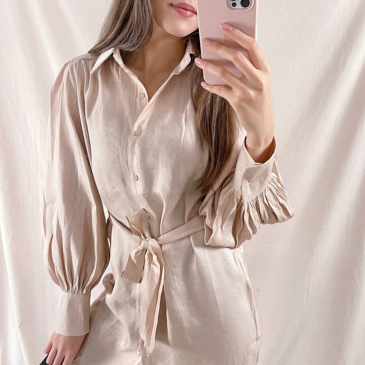 Felicity Shiny Blouse Dress / Champagne Pink