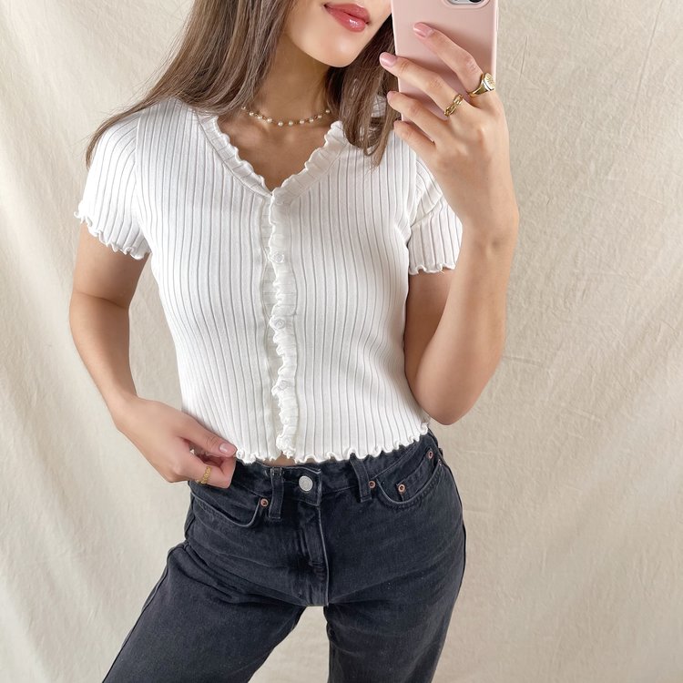 Tami Button Crop Top / White