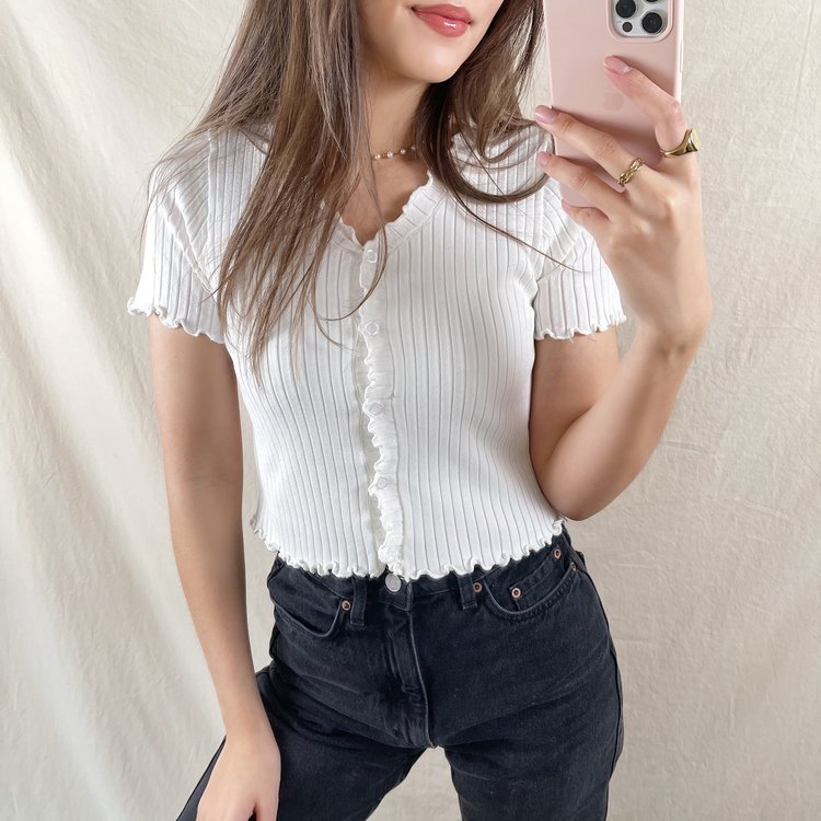 Tami Button Crop Top / White