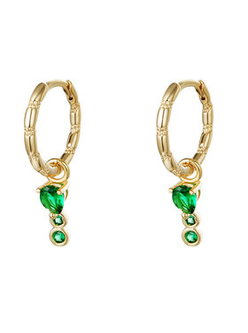 Gold Sparkle Drops Earrings / Green