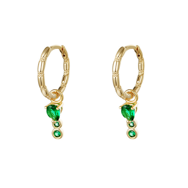 Gold Sparkle Drops Earrings / Green