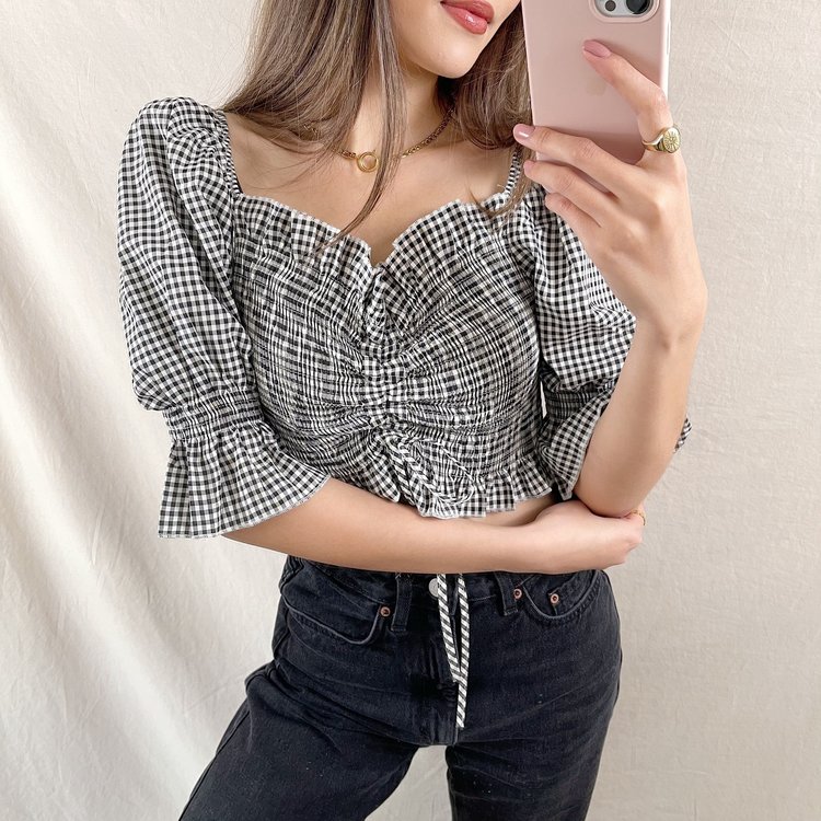 Clarina Vichy Crop Top / Black