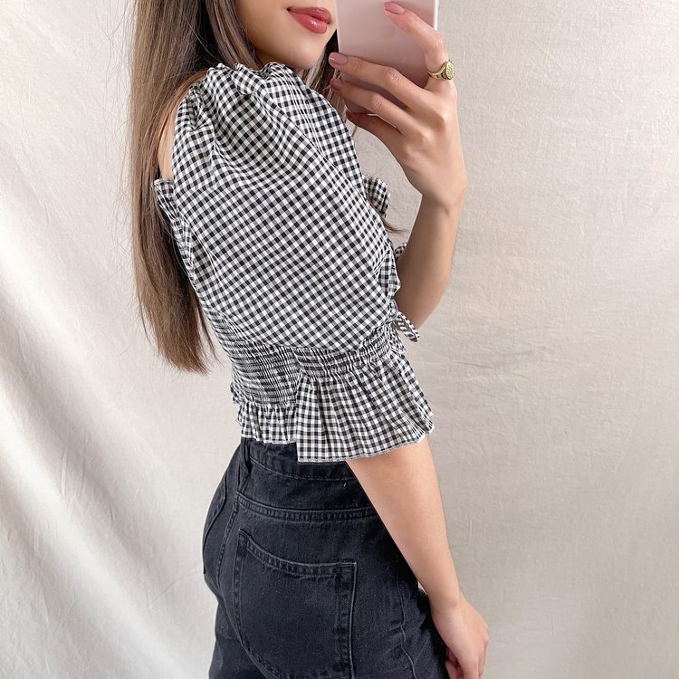 Clarina Vichy Crop Top / Black