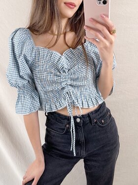 Clarina Vichy Crop Top / Blue