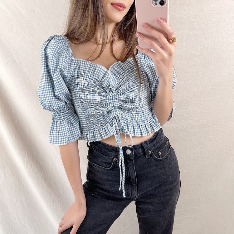 Clarina Vichy Crop Top / Blue