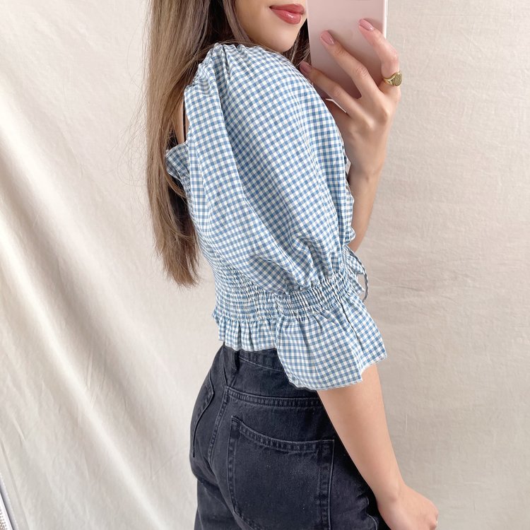 Clarina Vichy Crop Top / Blue