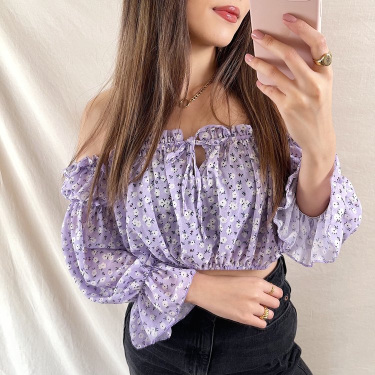 Azami Flower Off Shoulder Top / Lilac