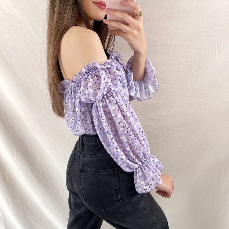Azami Flower Off Shoulder Top / Lilac