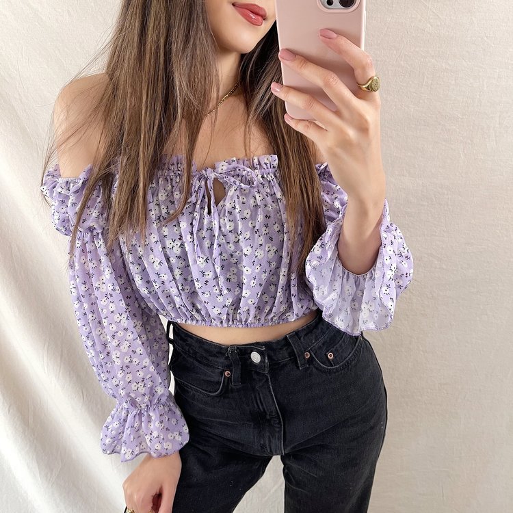 Azami Flower Off Shoulder Top / Lilac