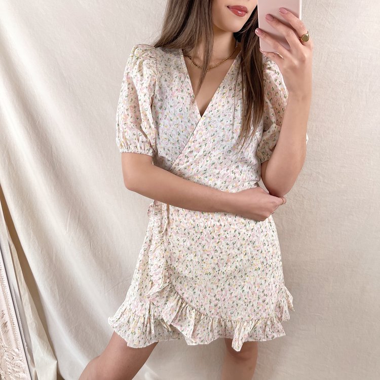 Lotta Print Wrap Dress / Light Pink