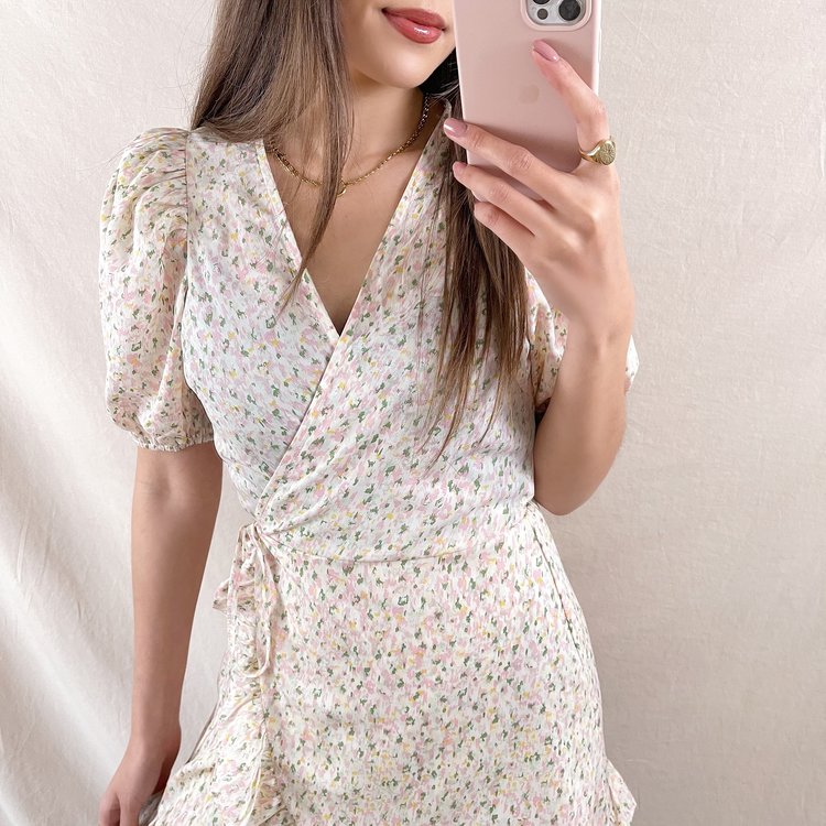 Lotta Print Wrap Dress / Light Pink