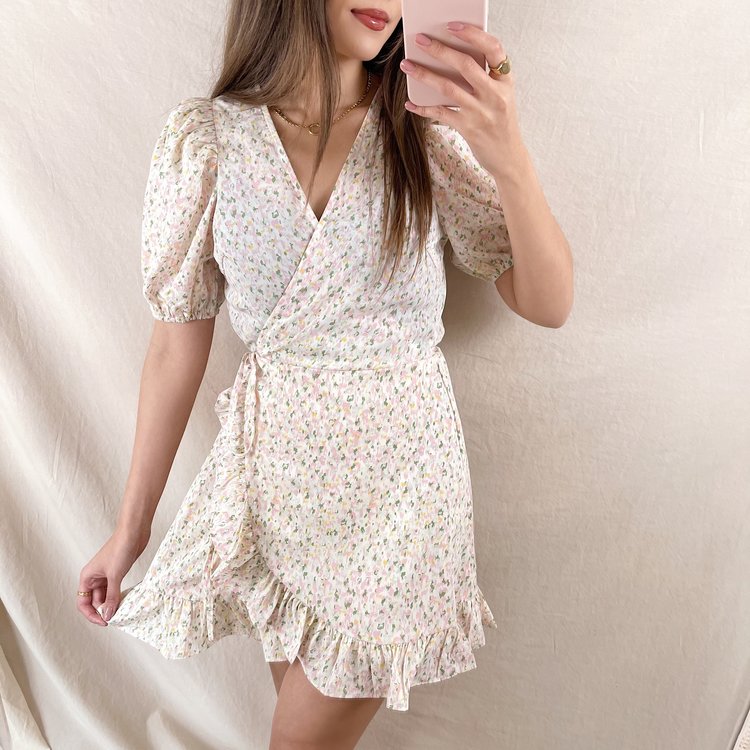 Lotta Print Wrap Dress / Light Pink