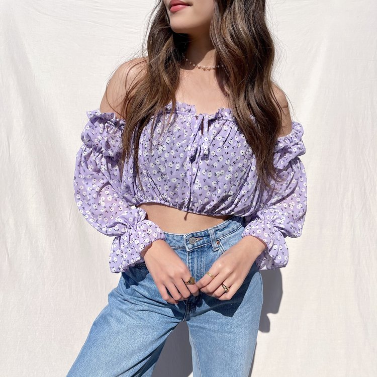 Azami Flower Off Shoulder Top / Lilac