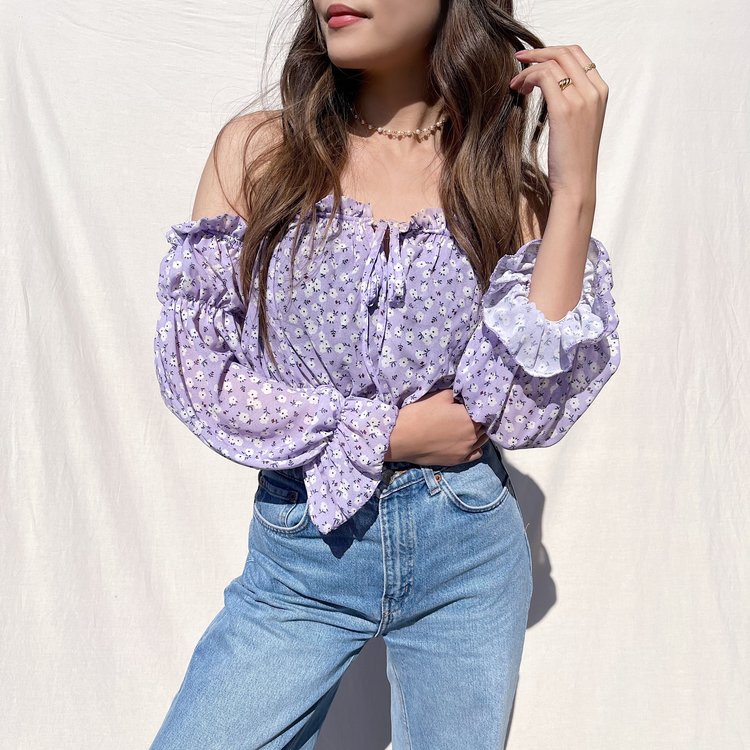 Azami Flower Off Shoulder Top / Lilac