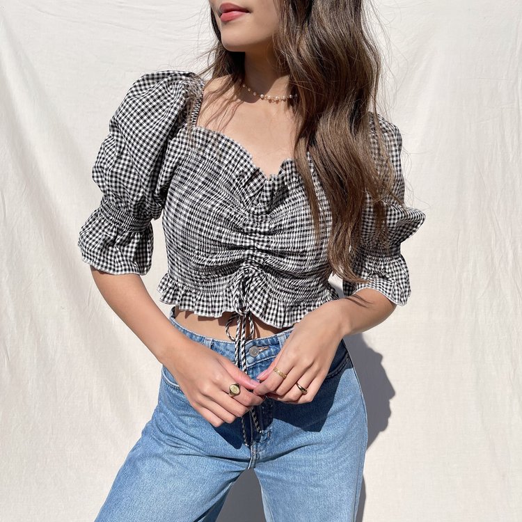 Clarina Vichy Crop Top / Black