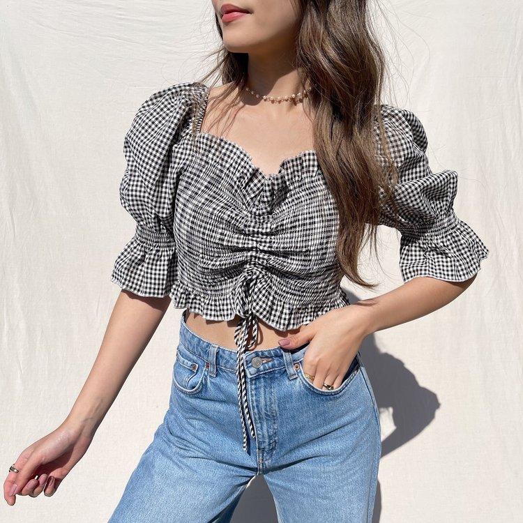 Clarina Vichy Crop Top / Black