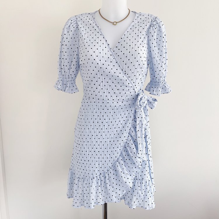 Yumea Dots Wrap Dress / Blue