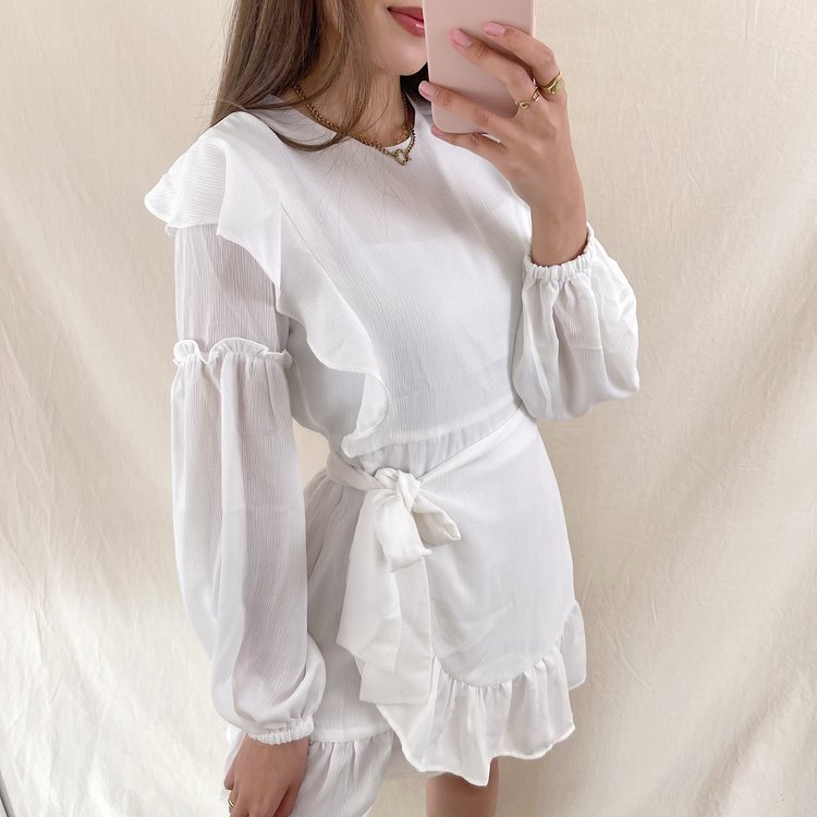 Lune Ruffle Dress / White