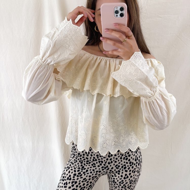 Alessia Embroidered Off Shoulder Top / Yellow