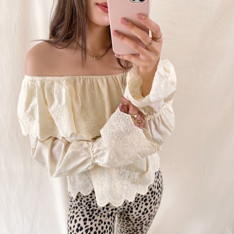Alessia Embroidered Off Shoulder Top / Yellow