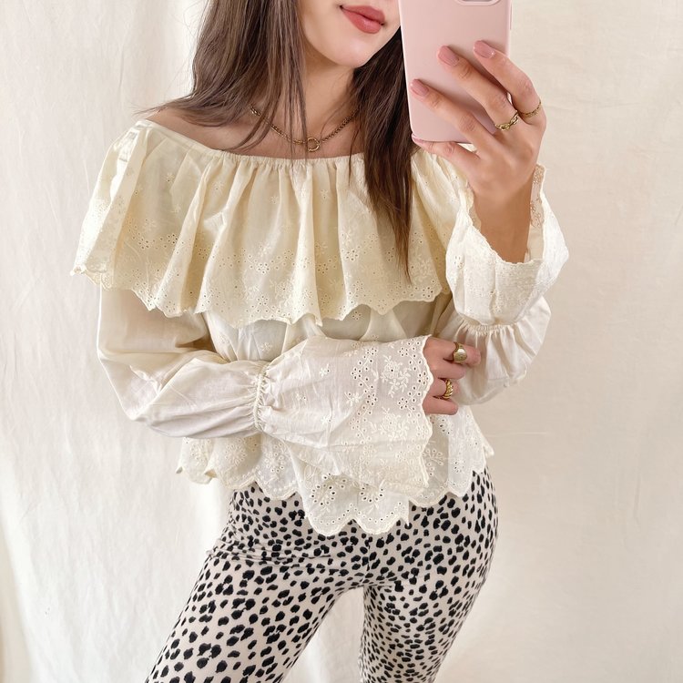 Alessia Embroidered Off Shoulder Top / Yellow