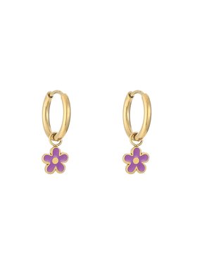 Gold Spring Flower Earrings / Purple