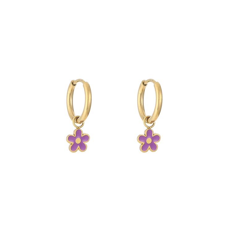 Gold Spring Flower Earrings / Purple