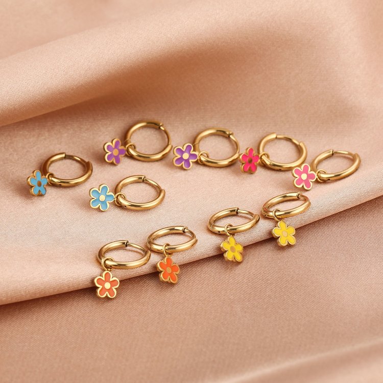 Gold Spring Flower Earrings / Blue