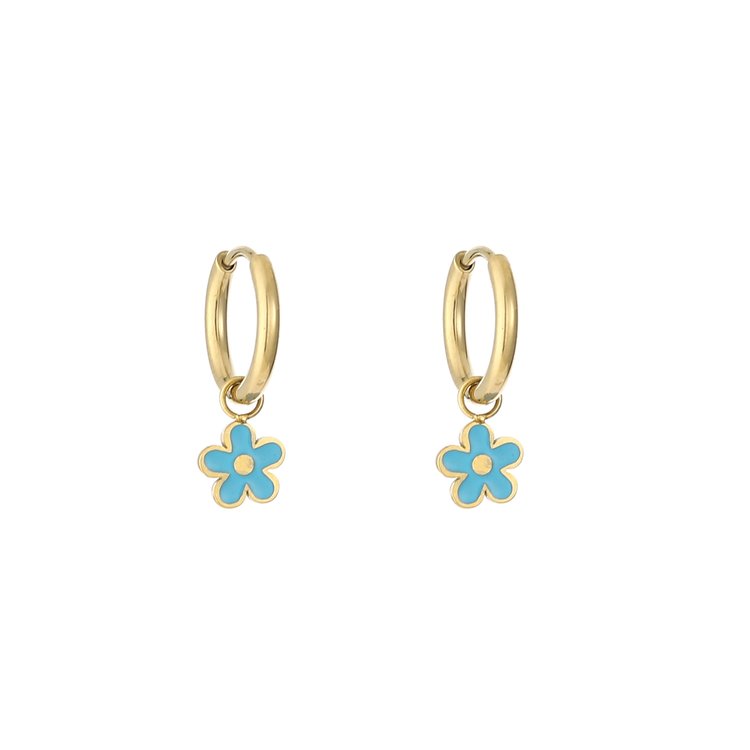 Gold Spring Flower Earrings / Blue