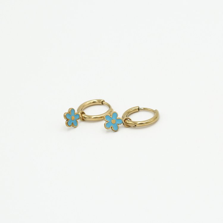 Gold Spring Flower Earrings / Blue