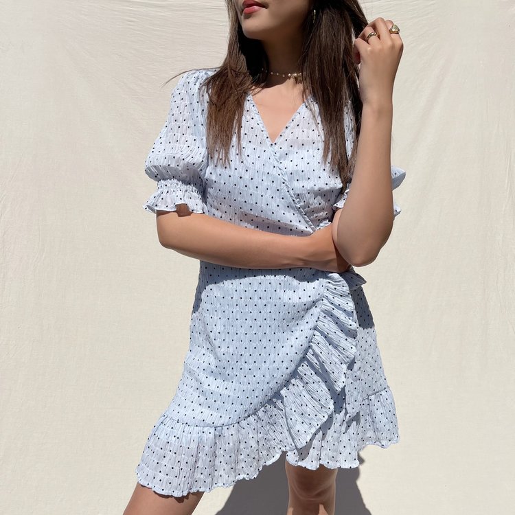 Yumea Dots Wrap Dress / Blue