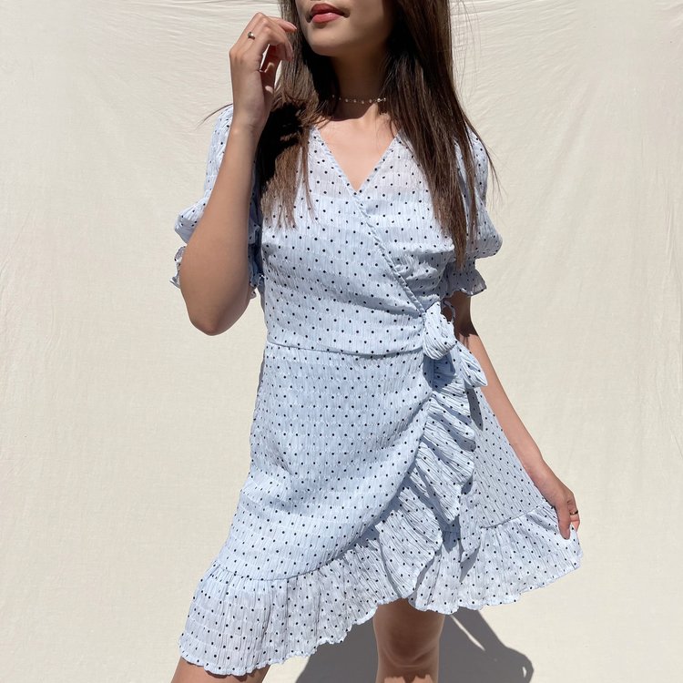 Yumea Dots Wrap Dress / Blue