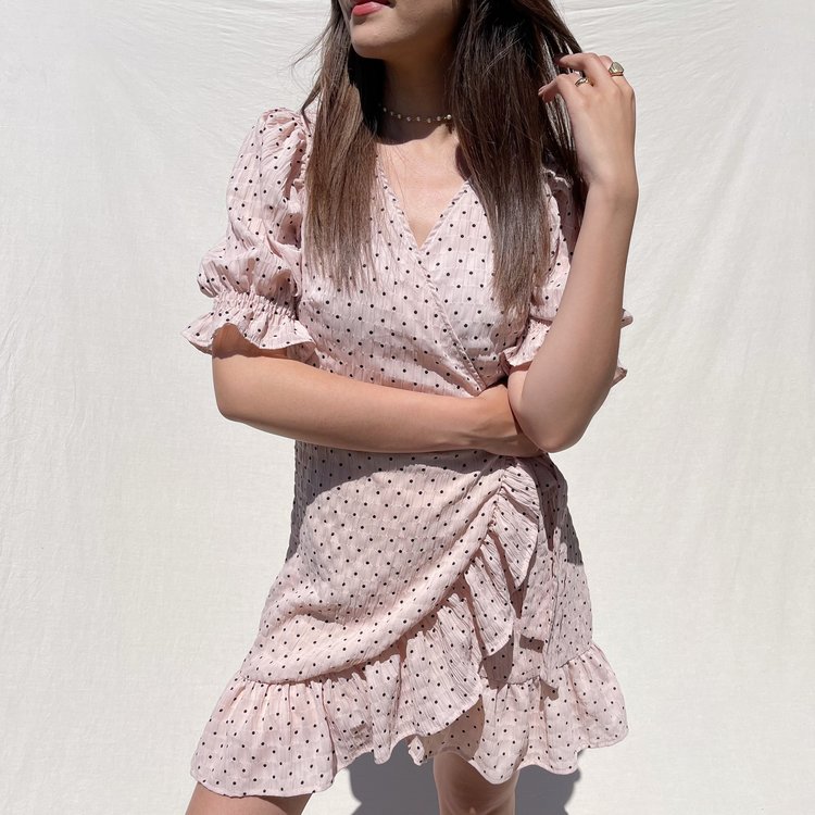 Yumea Dots Wrap Dress / Beige