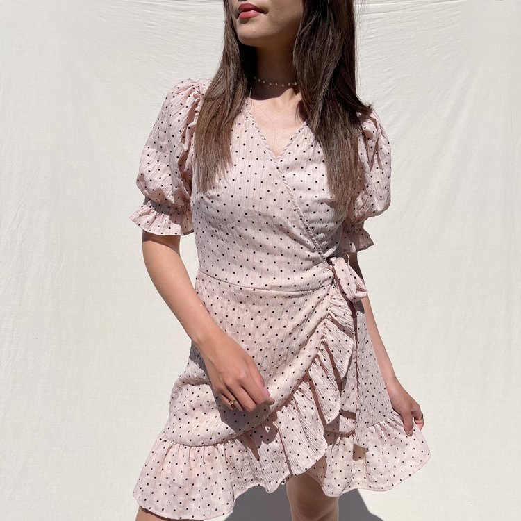 Yumea Dots Wrap Dress / Beige