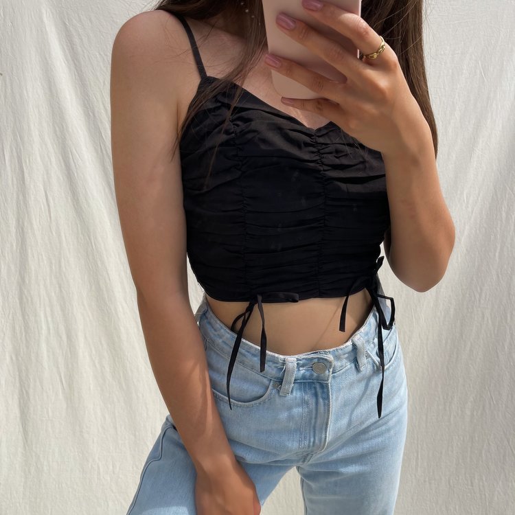 Nimra Ruched Crop Top / Black