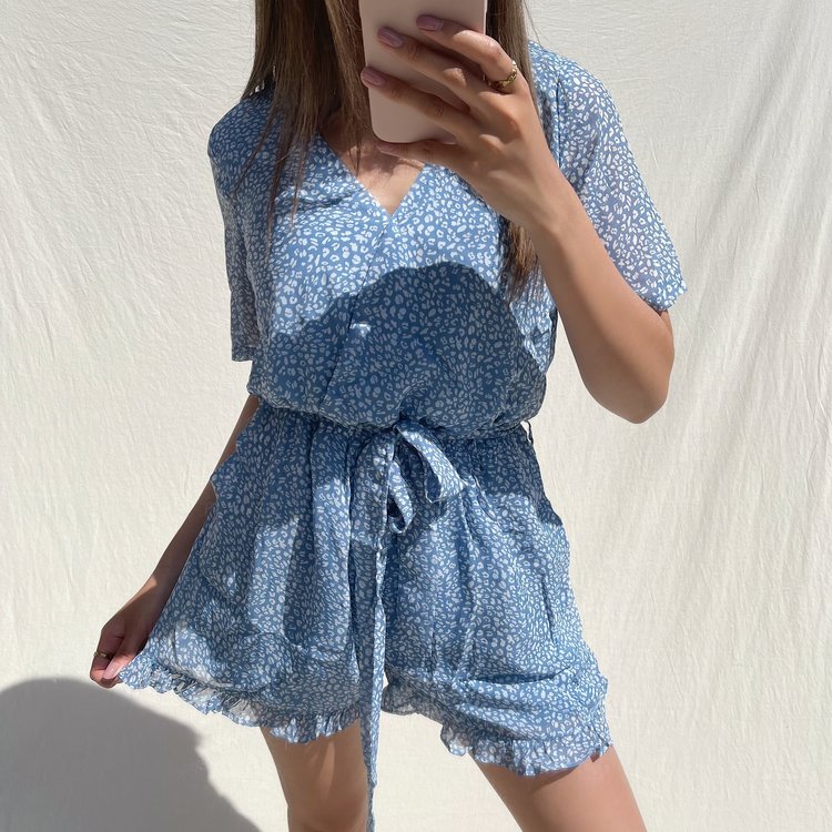 Xari Leopard Playsuit / Blue